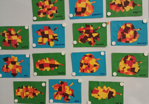 Mozaiki "Jesienny liść" wykonane przez dzieci