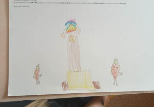 Rysunek dziecka przedstawiający wyobrażenie świata głoski i litery wokół dźwięku "t" - Tik i tak