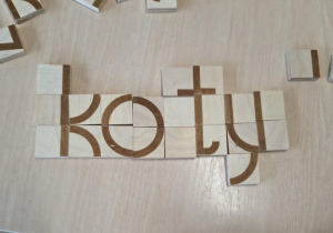 Ułożony z klocków wyraz "koty"