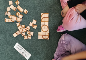 Ułożony z klocków wyraz "dom"