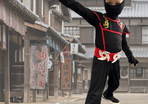 dziecko w stroju karnawałowym na sztucznie generowanym tle