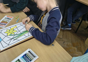 Dziewczynka koloruje żonkila